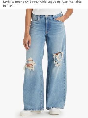 Worn once Levi's Light Blue Distressed High-Rise Wide Leg Jeans